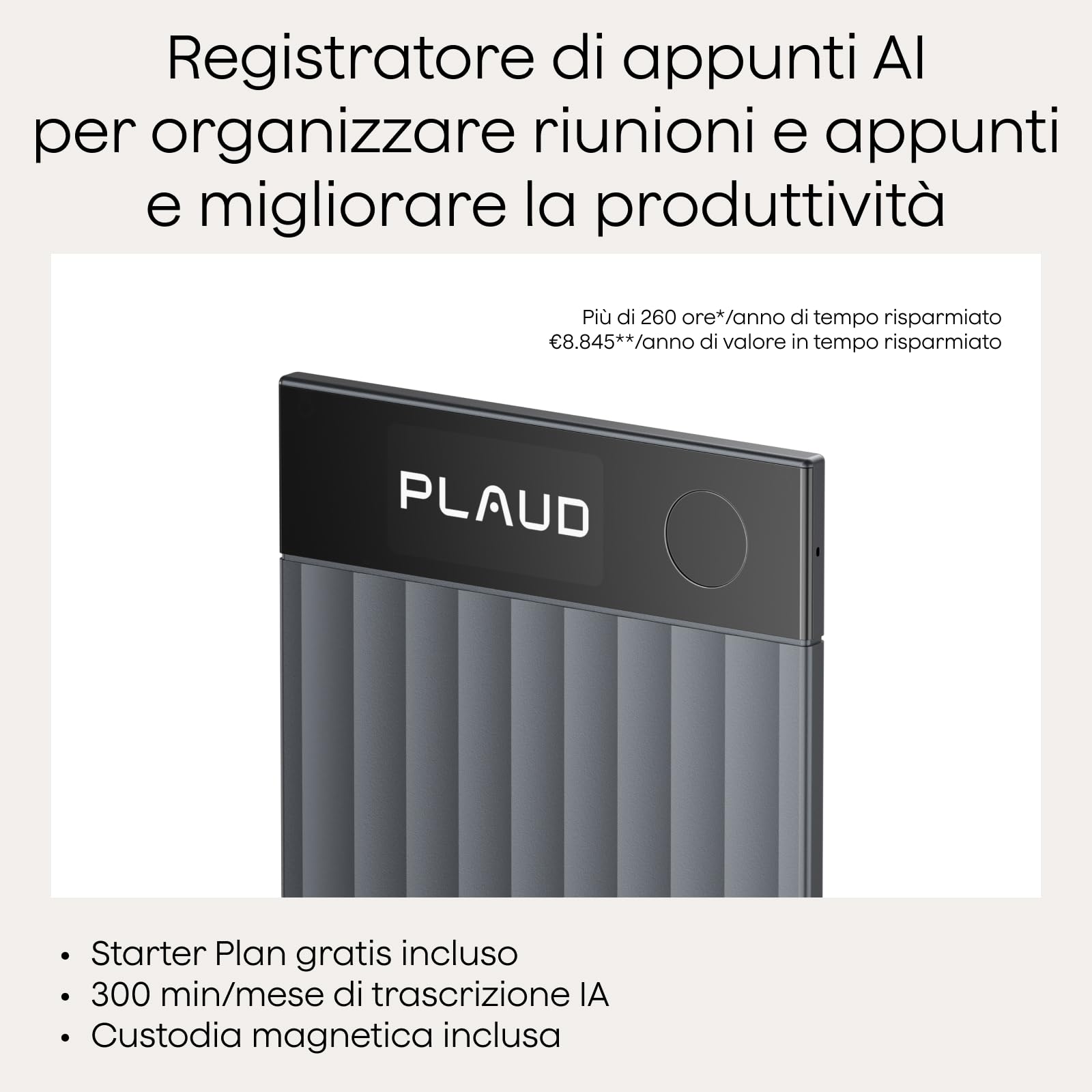 Plaud Note Pro Registratore Vocale AI 64GB Nero con Trascrizione Riassunti Chiamate Riunioni Lezioni Interviste fino a 50 ore