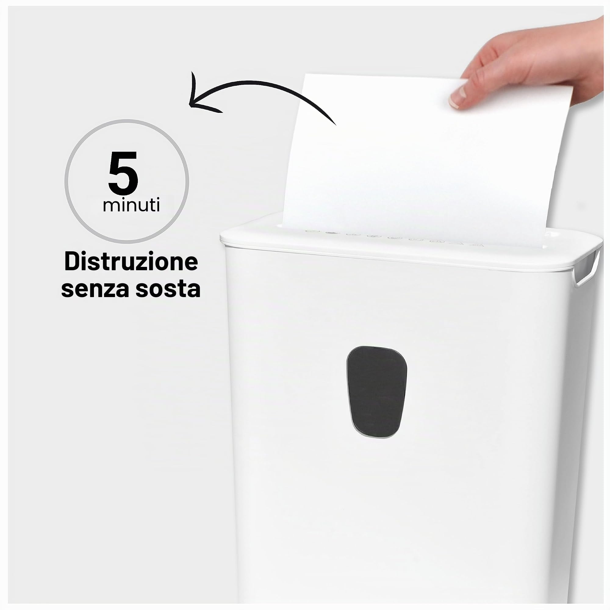 DESQ® Distruggidocumenti - 8 fogli, Taglio a particelle 4 x 38 mm, Livello di sicurezza P4, 15 litri, Funzionamento silenzioso, 5 min. Non stop, Per uso domestico e in ufficio, Dutch design