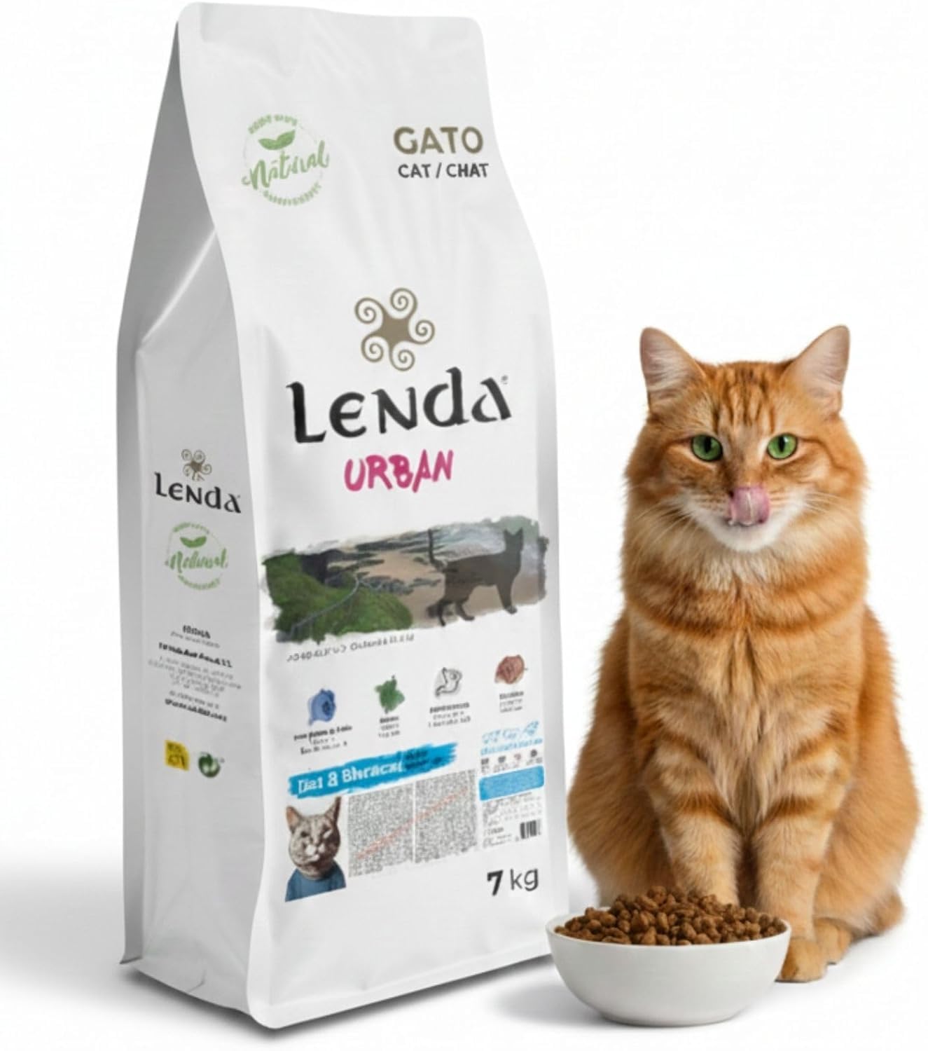Lenda Urban Chat Stérilisé 7 kg - Croquettes Chats Adultes sans céréales à la Dinde - Huile Saumon & Krill (Pelage/cœur) - Probiotiques & chondroprotecteurs