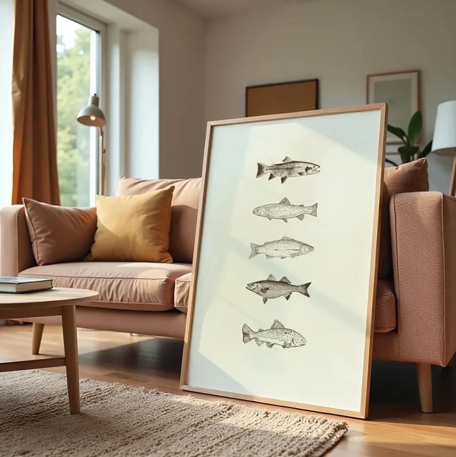 Décoration murale simple beige thème faune marine rétro - 3
