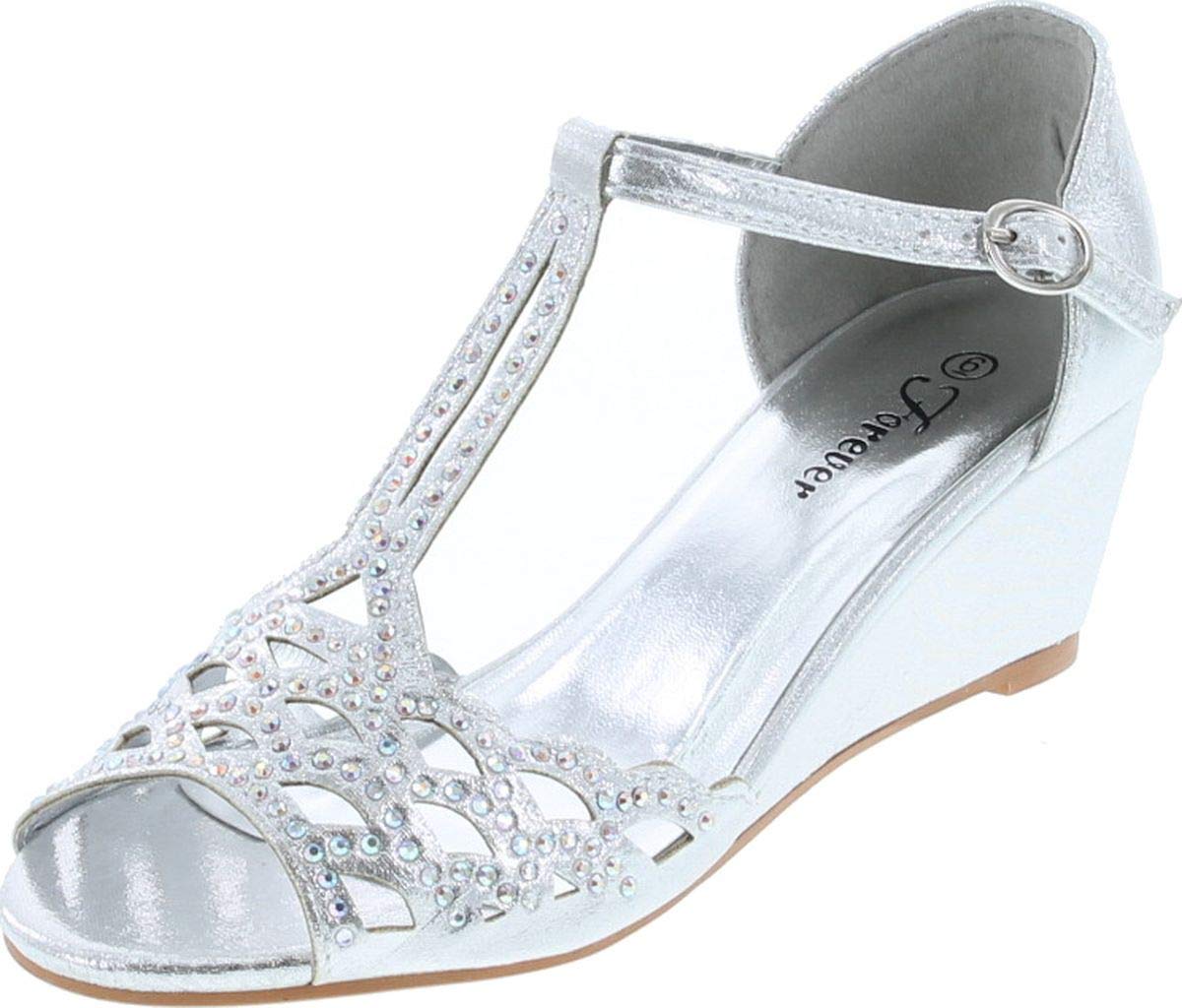 Blaze04 Rhinestone Peep Toe Cut Out Ankle Strap Low Wedge Dress Sandal