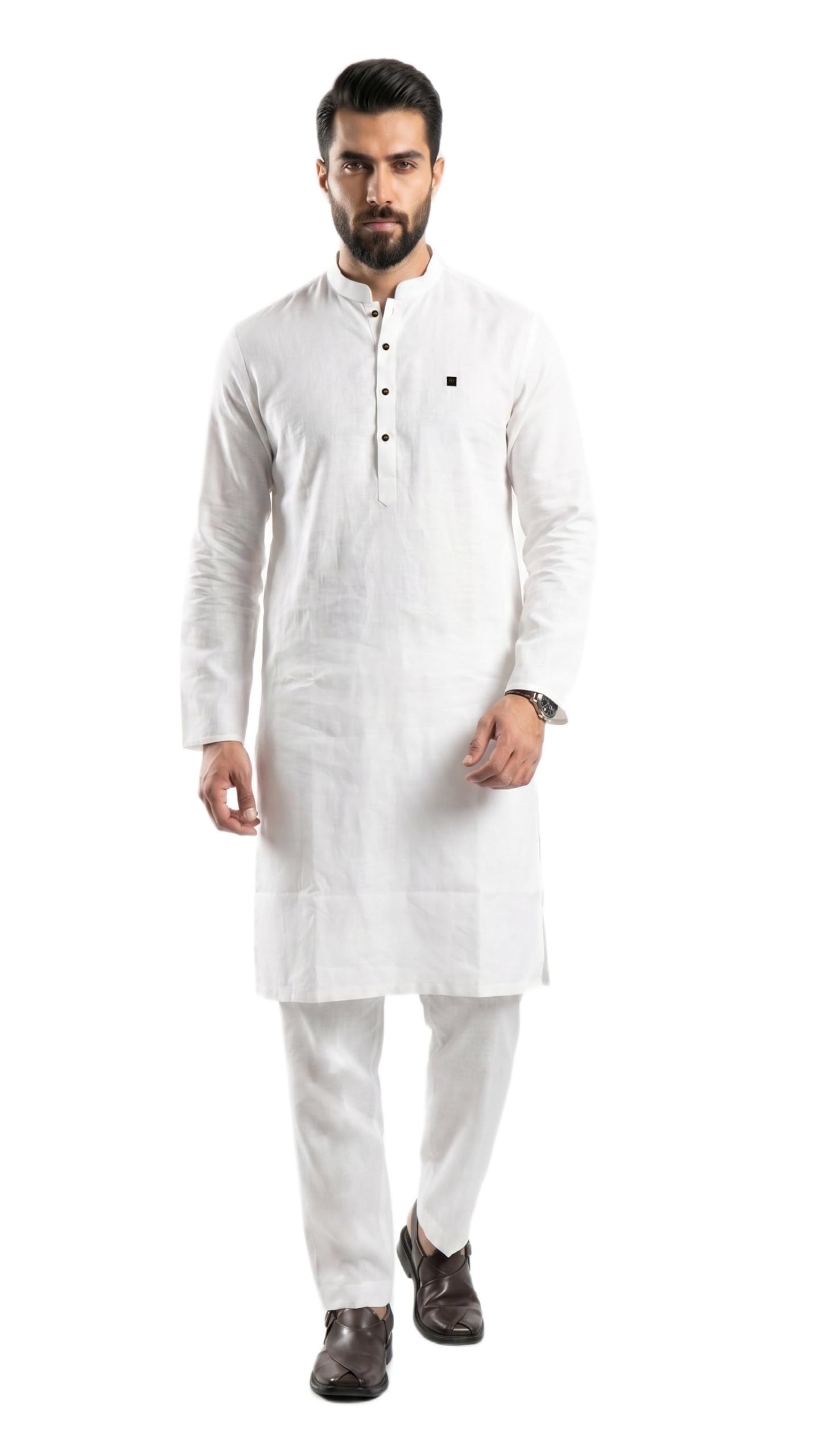 mashroo Men's Kurta Pajama Set, White, Small, 100% Linen, Ethnic Wear-picture-47
