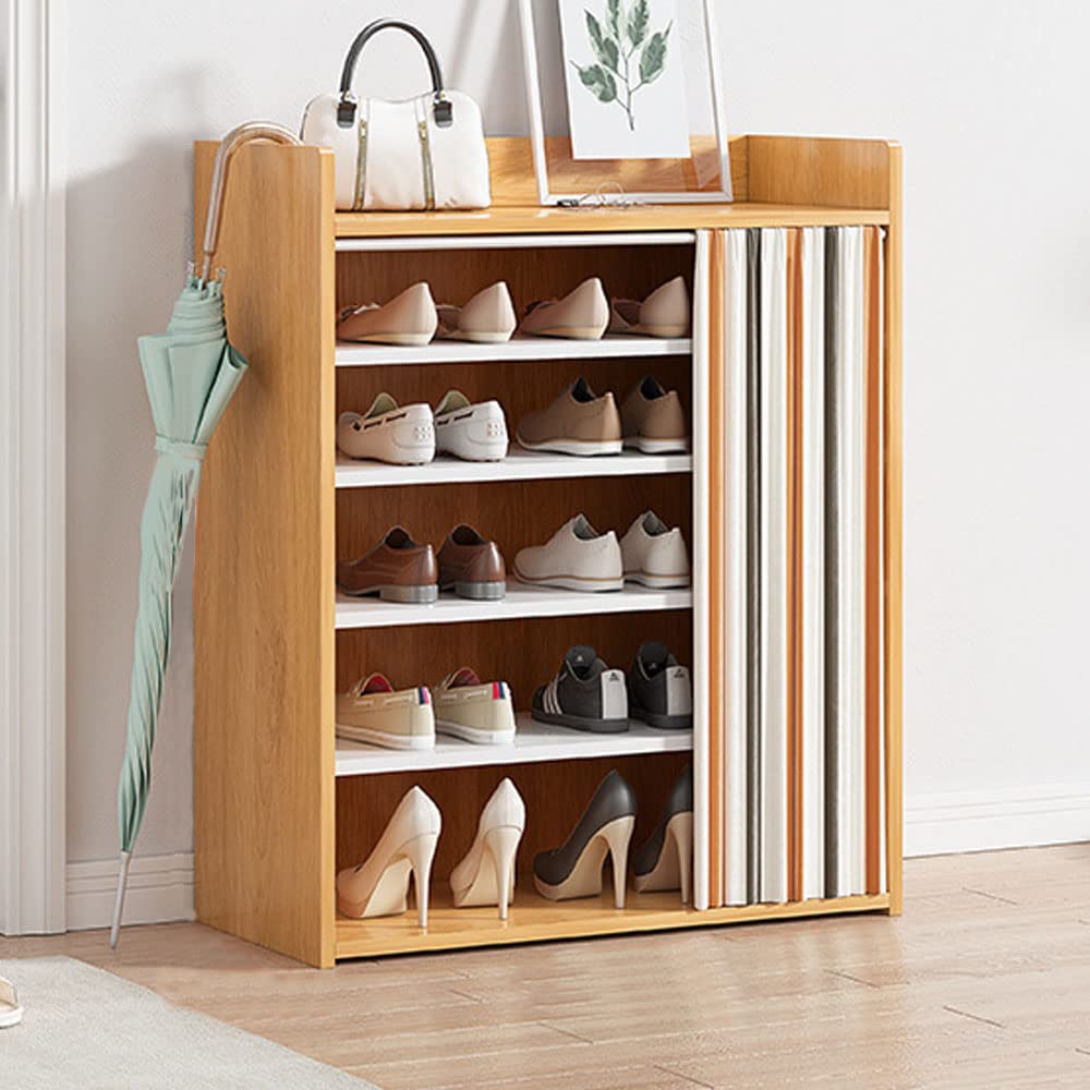 Shoe Rack Organizer with Dustproof Cover Rectangle Free Standing Shoe Storage Cabinet for Entryway Wood (6 Tiers 17 Inches, Maple & Multicolor)