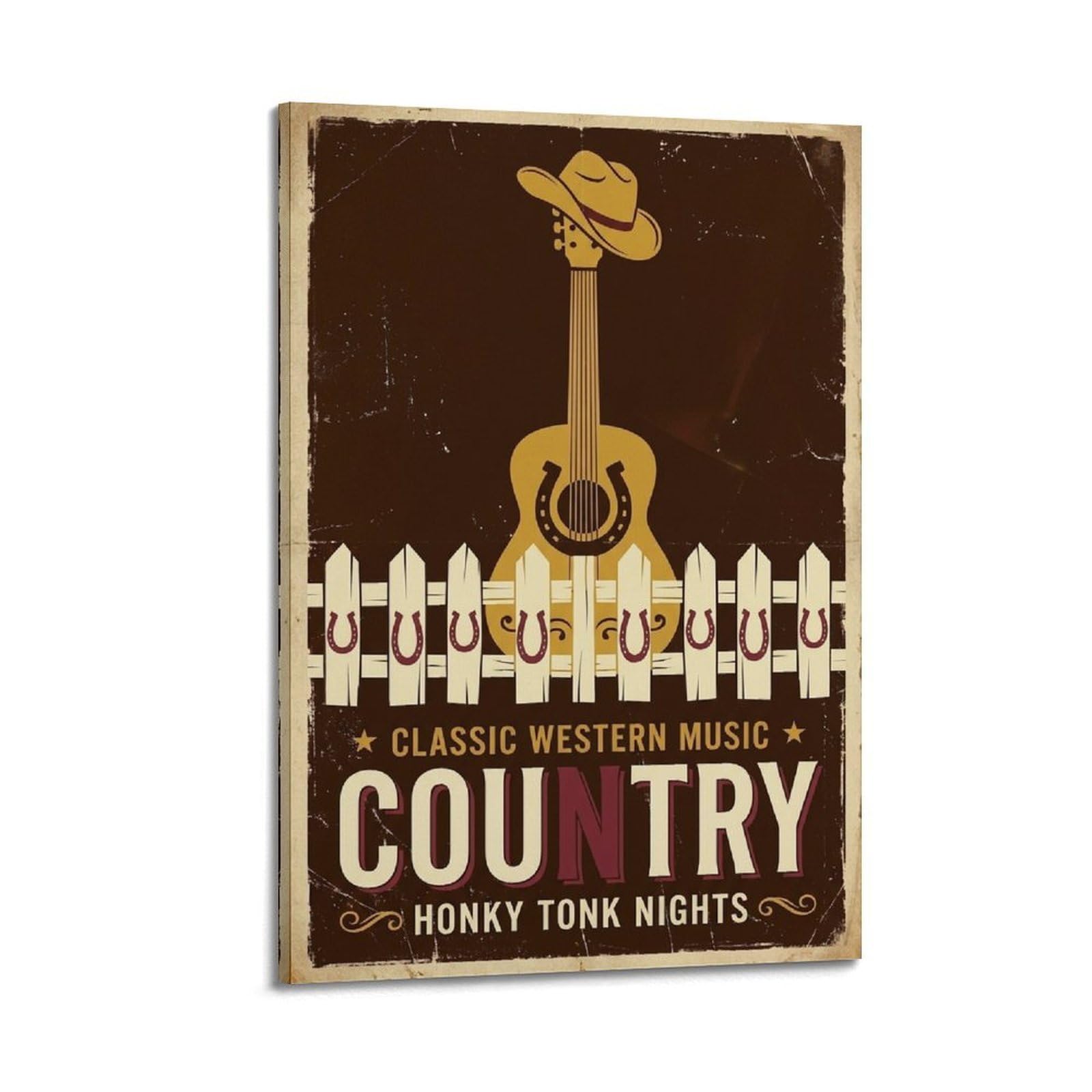 OKNGB Poster decorativo da parete su tela, stile retrò, con cowboy occidentale, chitarra, musica country, poster decorativo moderno per camera da letto, 50 x 75 cm