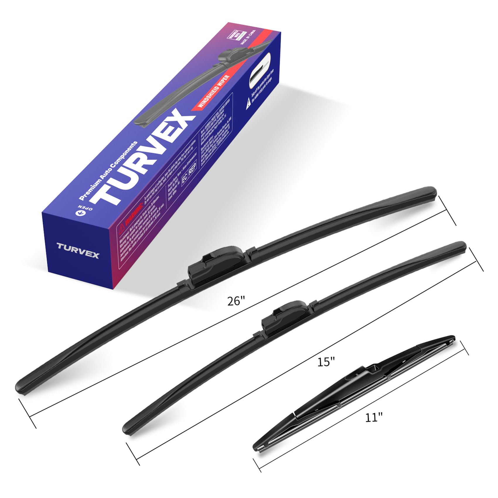 Wiper Blades for Kia Sportage Jan 2016 to May 2021, Complete Front Window Wiper and Rear Wiper Set, 26" 15" 11" Windscreen Wipers Blade Set - Quiet & Easy Installation (2+1) — view 3