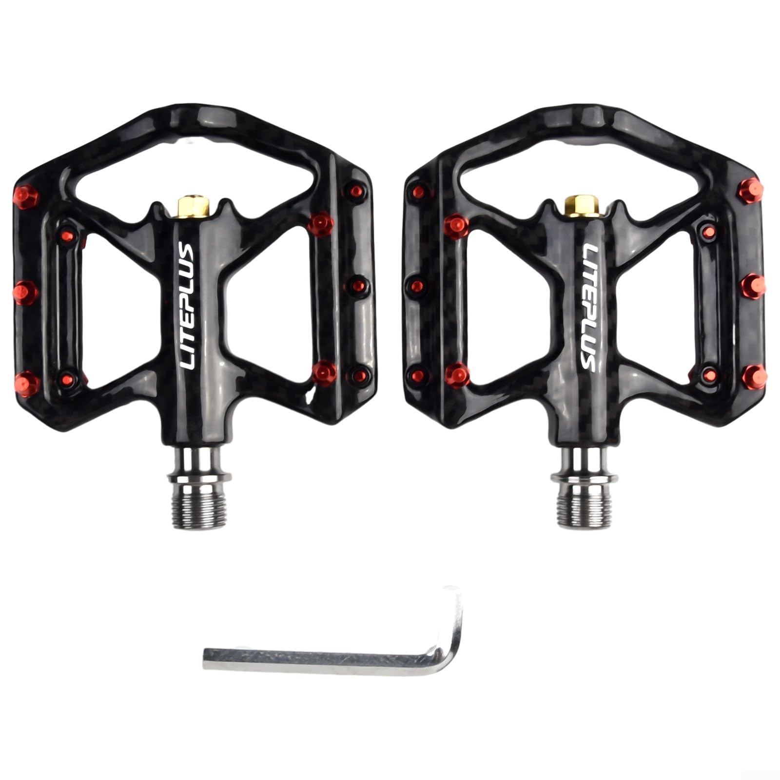 Pedales de bicicleta de carretera de fibra de carbono ultraligeros 180 g, par de rodamientos sellados, plataforma ancha, antideslizante, para MTB y bicicleta plegable, color negro