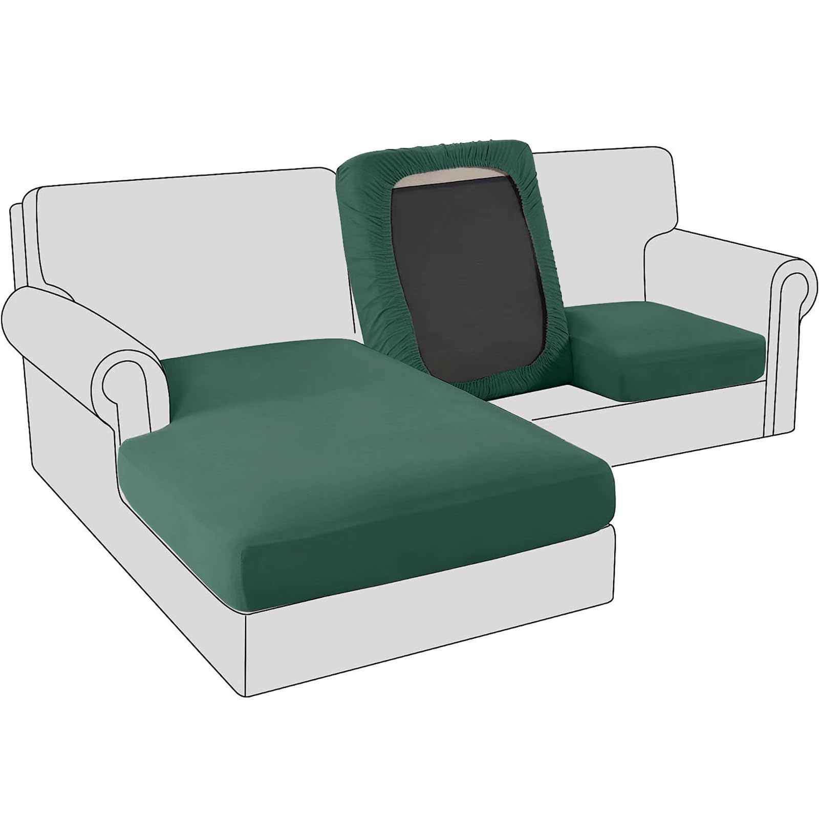 BXFUL Sofa Seat Cushion Covers, Stretch Velvet Sofa Cushion Slipcovers, Couch Cushion Covers Replacement for Individual Cushion with Elastic Fabric (1-Seater,Dark Green)