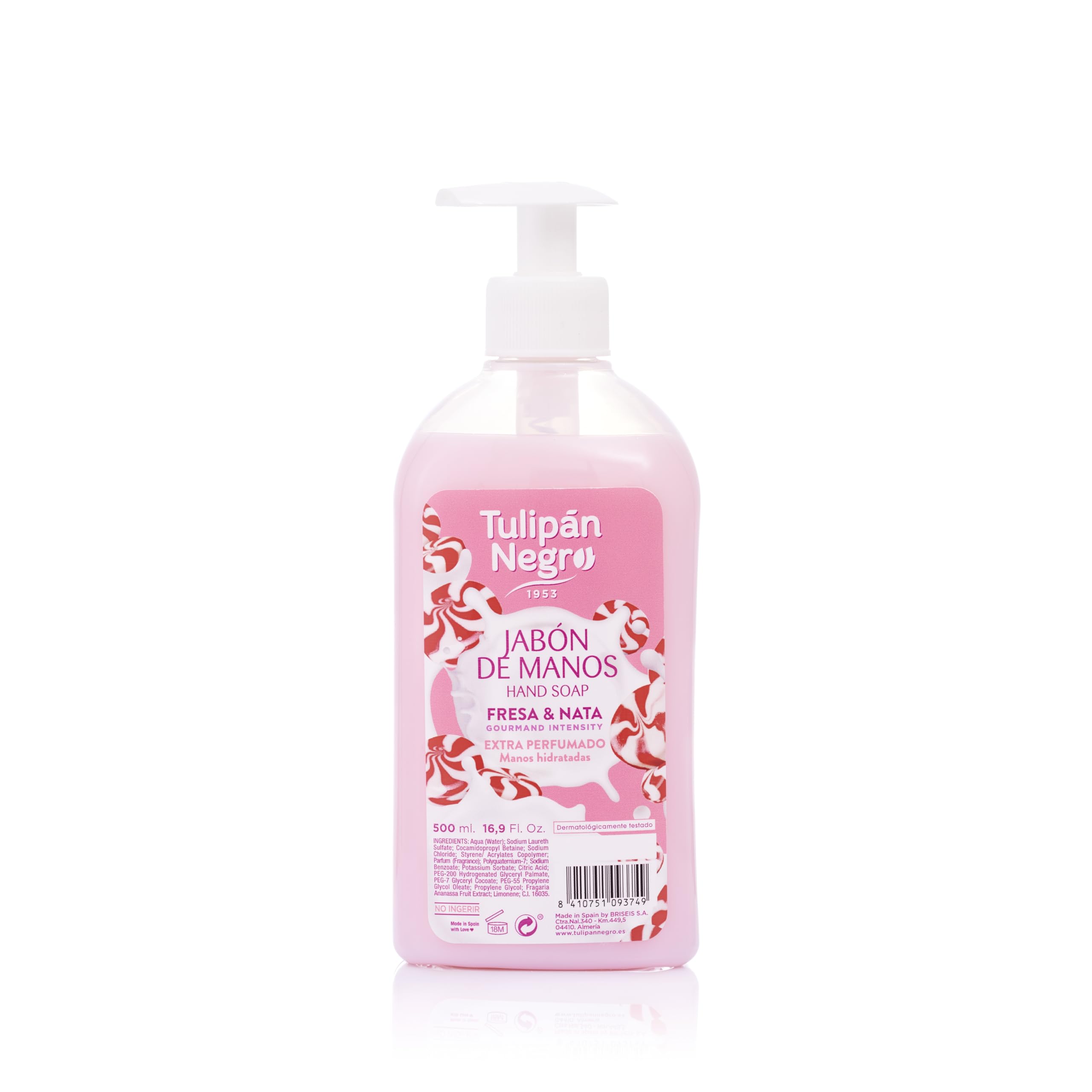 Tulipán Negro - Jabón de Manos Fresa y Nata, Limpieza e Hidratación para Uso Diario, Fragancia Dulce y Cremosa, 500 ml