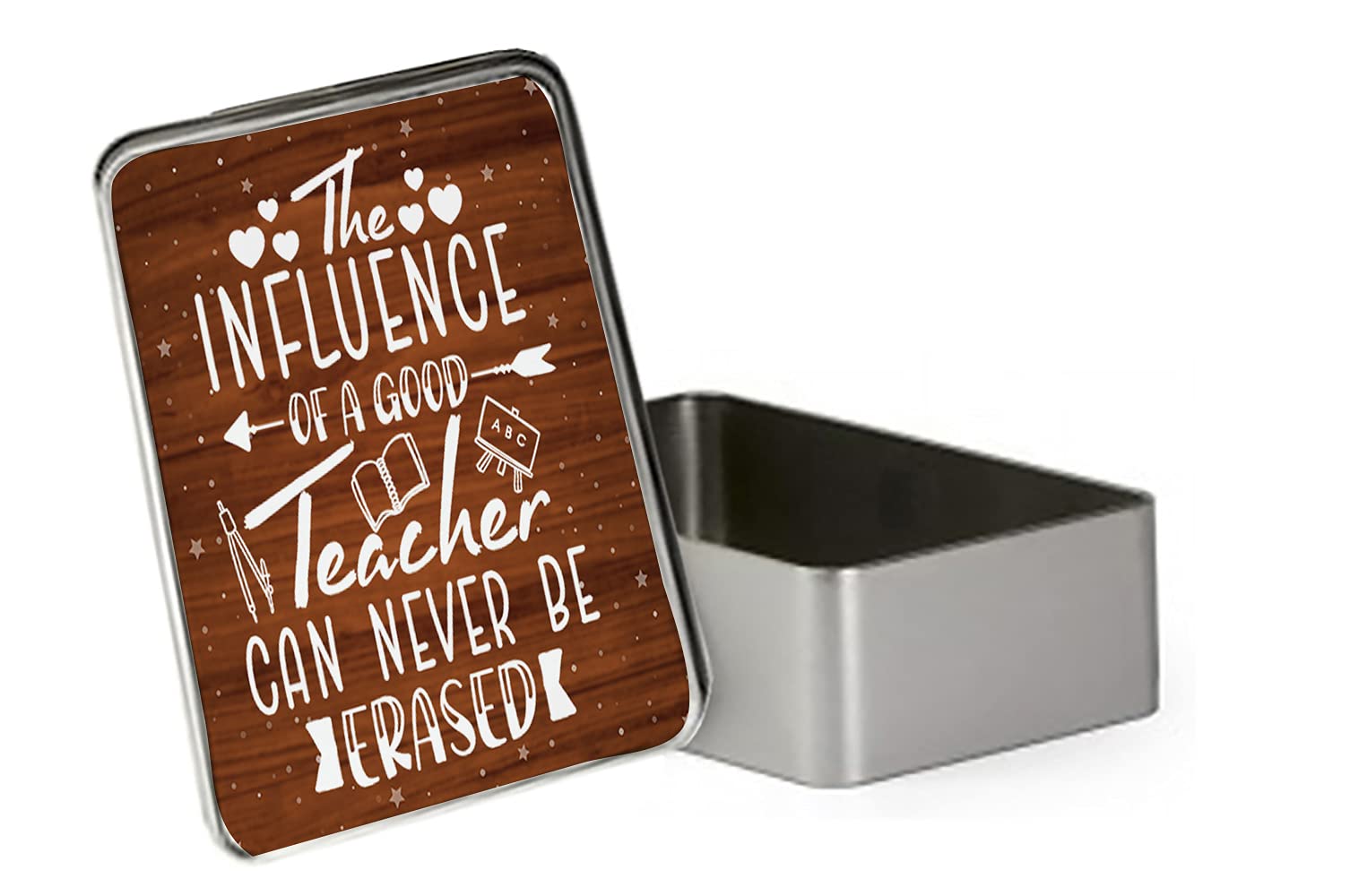 Getagift The Influence of a Good Teacher can never be Erased, Teacher’s Day, Thanks Giving, Back to School, Appreciation Gift for Best Teacher, Portable Metal Tin Storage Box. (Rectangular)