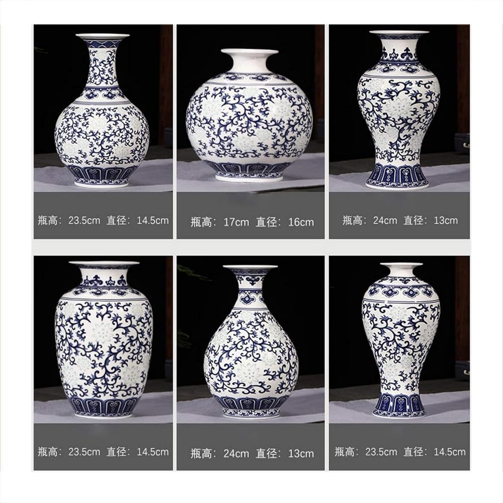 Blaue und weiße Vase, China-Vasen-Set, Vintage-Keramik, orientalische Vase, klassisch, handgefertigt, chinesisches Blumenvasen-Set für Zuhause, Büro, Tischdekoration (klassischer Stil)-C: 24 cm hoch