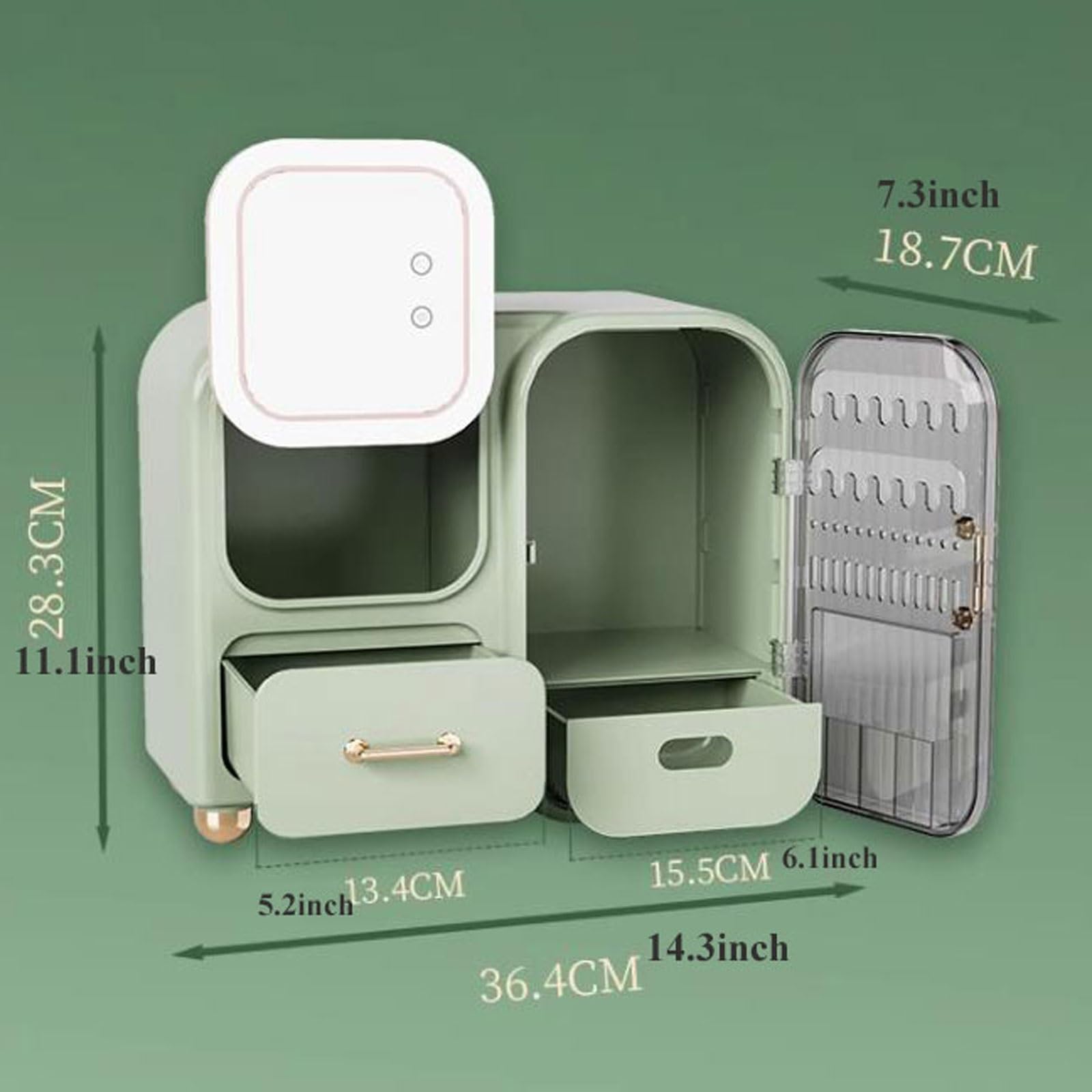 Espejo de Mesa, Joyas, cepillos, tocador, Dormitorio, Oficina(Green (Without Led))