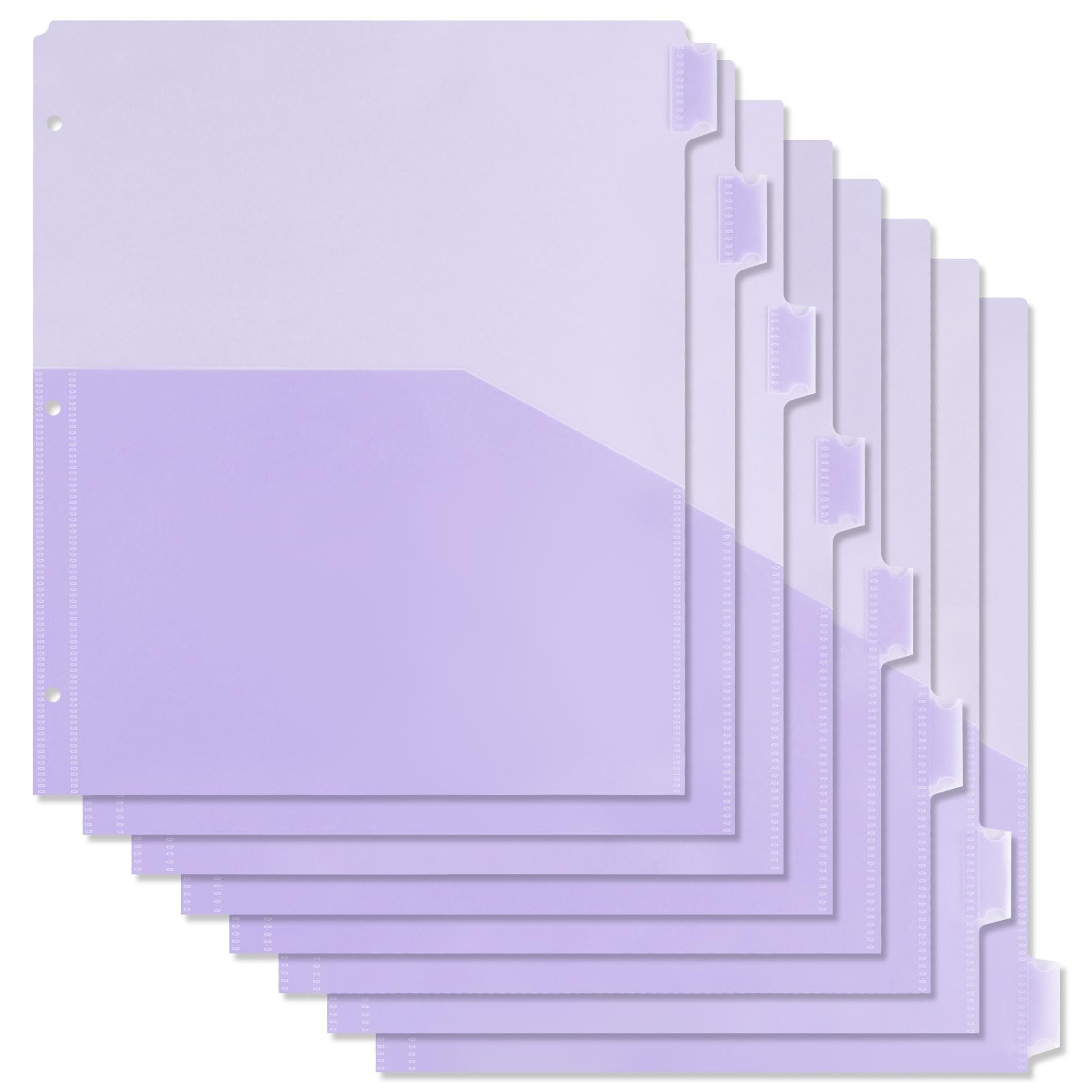 NALACAL Binder Dividers with Pockets - 8 Plastic Dividers for 3 Ring Binders - Pocket dividers with 3 Holes for 3 Ring Binders - A4 Bividers with Pocket & Tabs for Planners (Purple - 1 Pack)