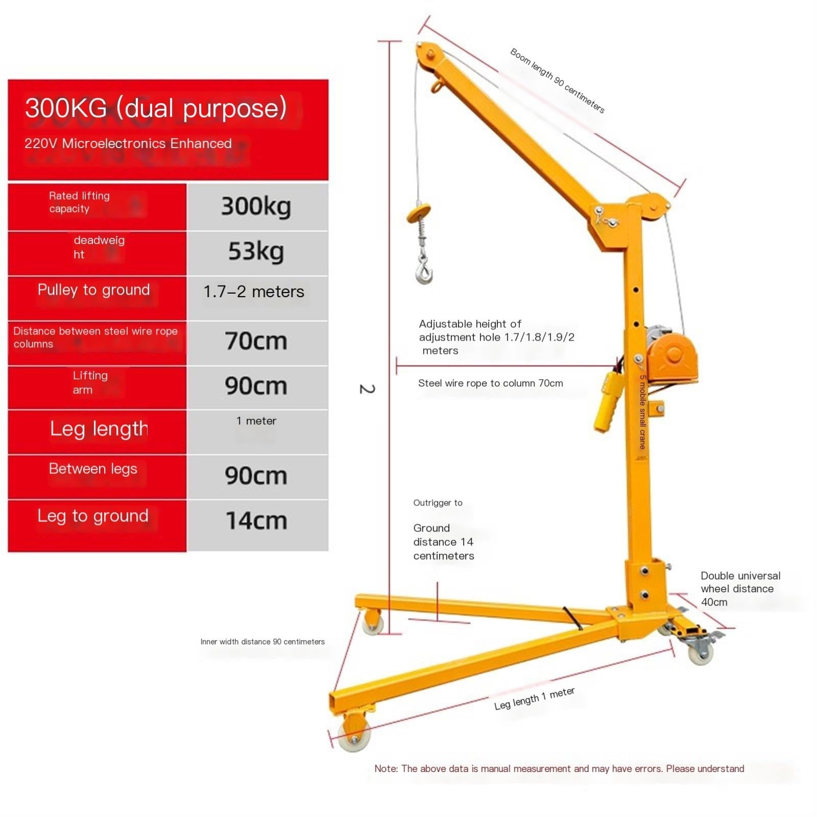 Gru Mobile Manuale/elettrica, Piccola Gru Pieghevole Portatile, paranco di Sollevamento Domestico Montato su Veicolo JIYAMI'EN El (Color : 220V 300kg)