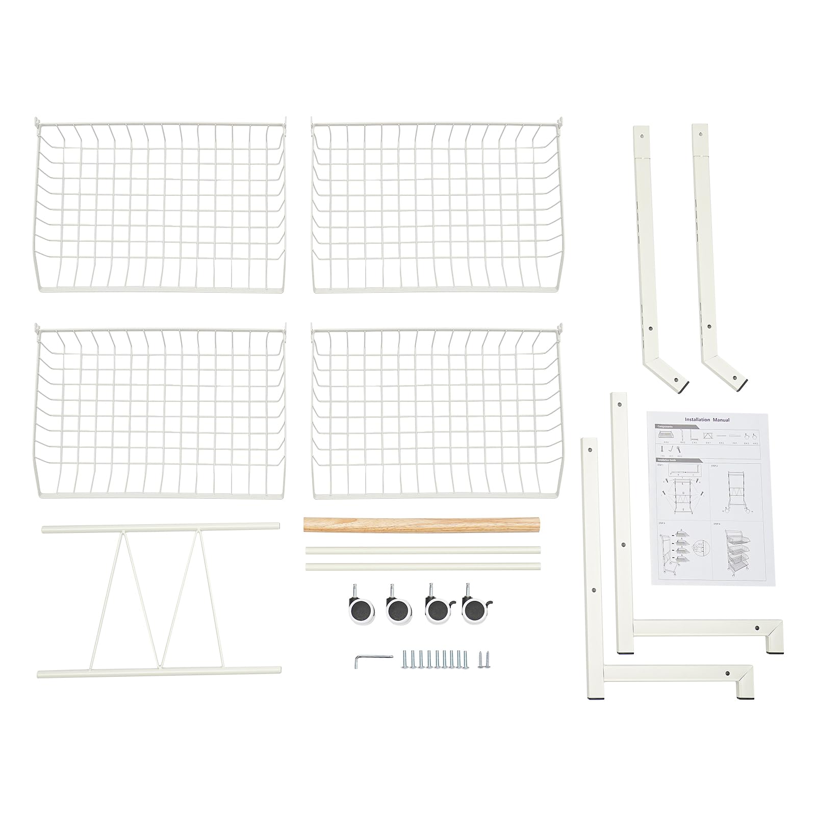 Expositor con 4 cestas con ruedas, cesta apilable, cesta para roedores de productos, soporte de rejilla, carrito de cocina, carrito de cocina grande, almacenamiento móvil