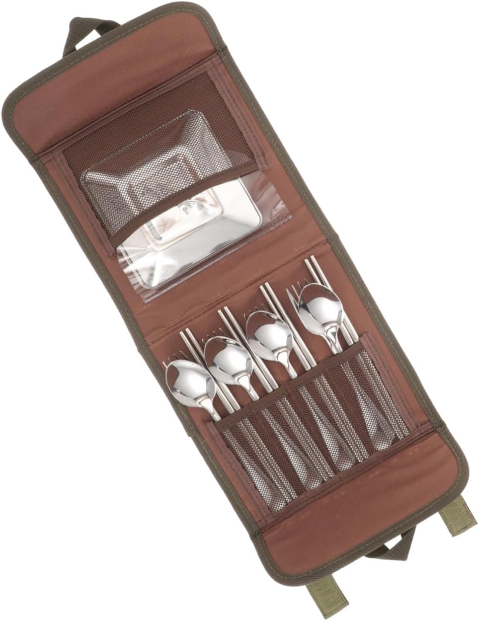 Outdoor Stainless Steel Flatware Set for 4 People, Portable Camping Cutlery with Spoon, Chopsticks, Fork, and Plate, Barbecue Picnic Tableware with Carry Bag, Sturdy Outdoor