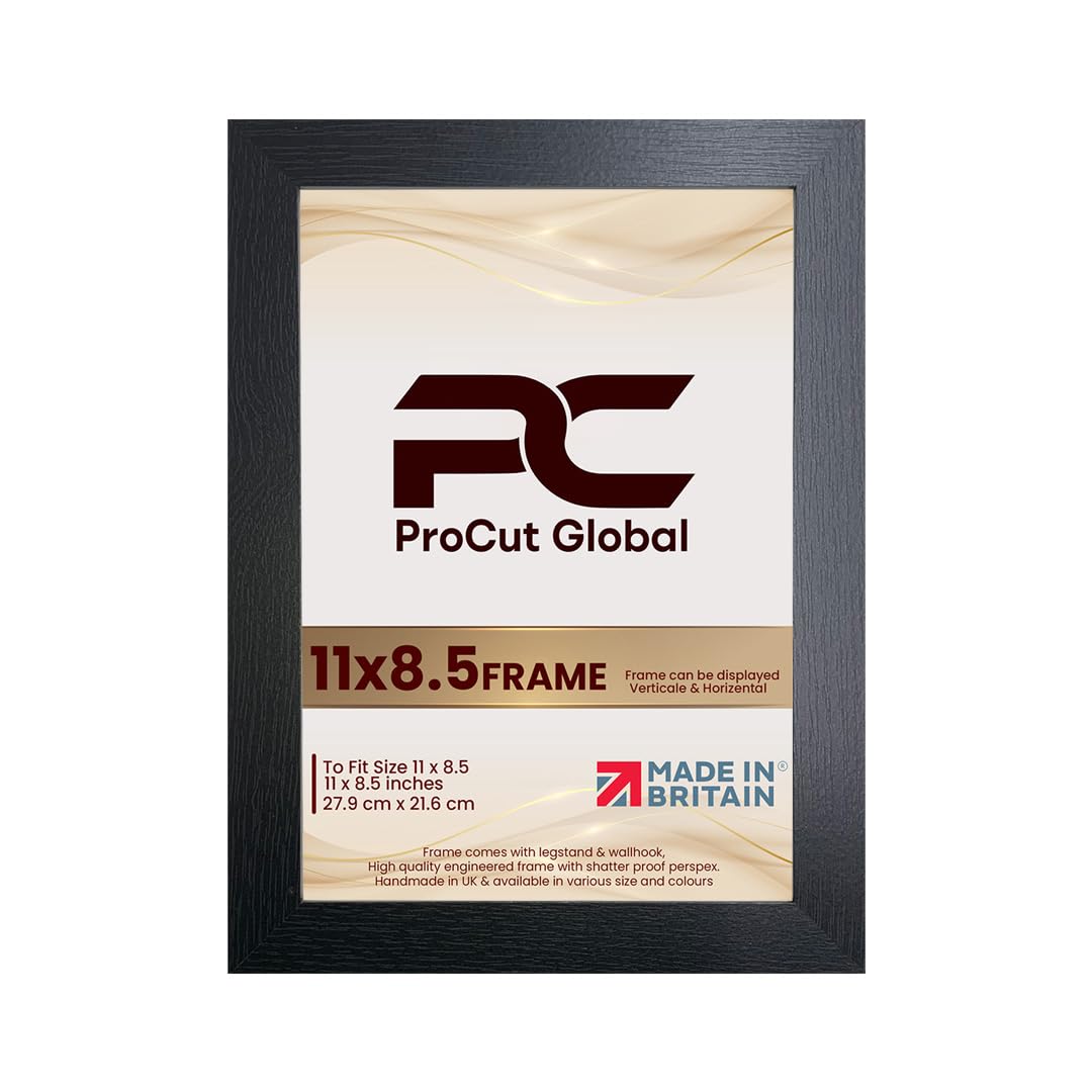 Procut Global 11X8.5 Black Picture Frames - Modern Wooden Photo Frame with Shatterproof Perspex for Wall or Tabletop - Perfect for Posters, Certificates, Prints - Sizes & Colors Available