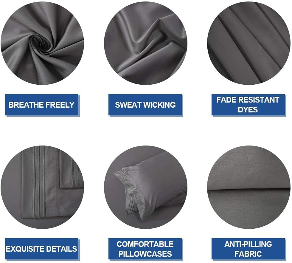 TEKAMON 100% Cotton 600 Thread Count Luxury 4 Piece Bed Sheet Set All Season Egyptian Long-Staple Combed Cotton Sheets -Silky Soft, Breathable, Cooling, Deep Pocket (Dark Grey, Twin)