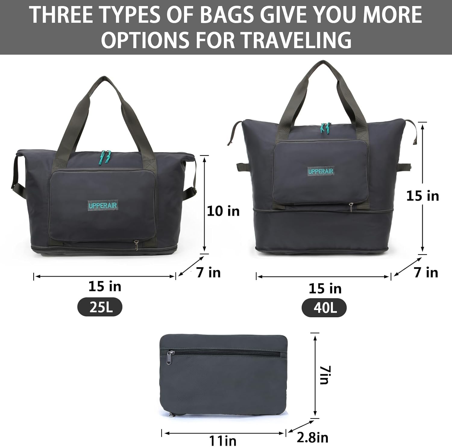 foldable travel duffel bag expandable collapsible luggage large capacity lightweight oxford fabric waterproof men and women grey