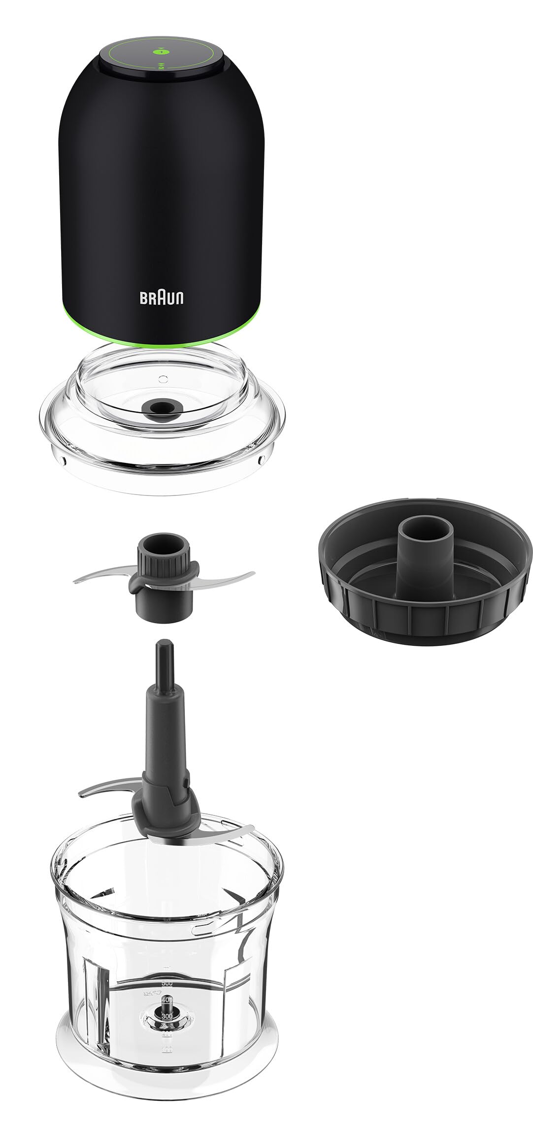 Braun MultiPractic 3 CH3011BK, Tritatutto a Quattro Lame in Acciaio Inox, Due Velocità, Funzione One Push, Tritaghiaccio, Capacità 500ml, Lavabile in Lavastoviglie, 500W, Nero