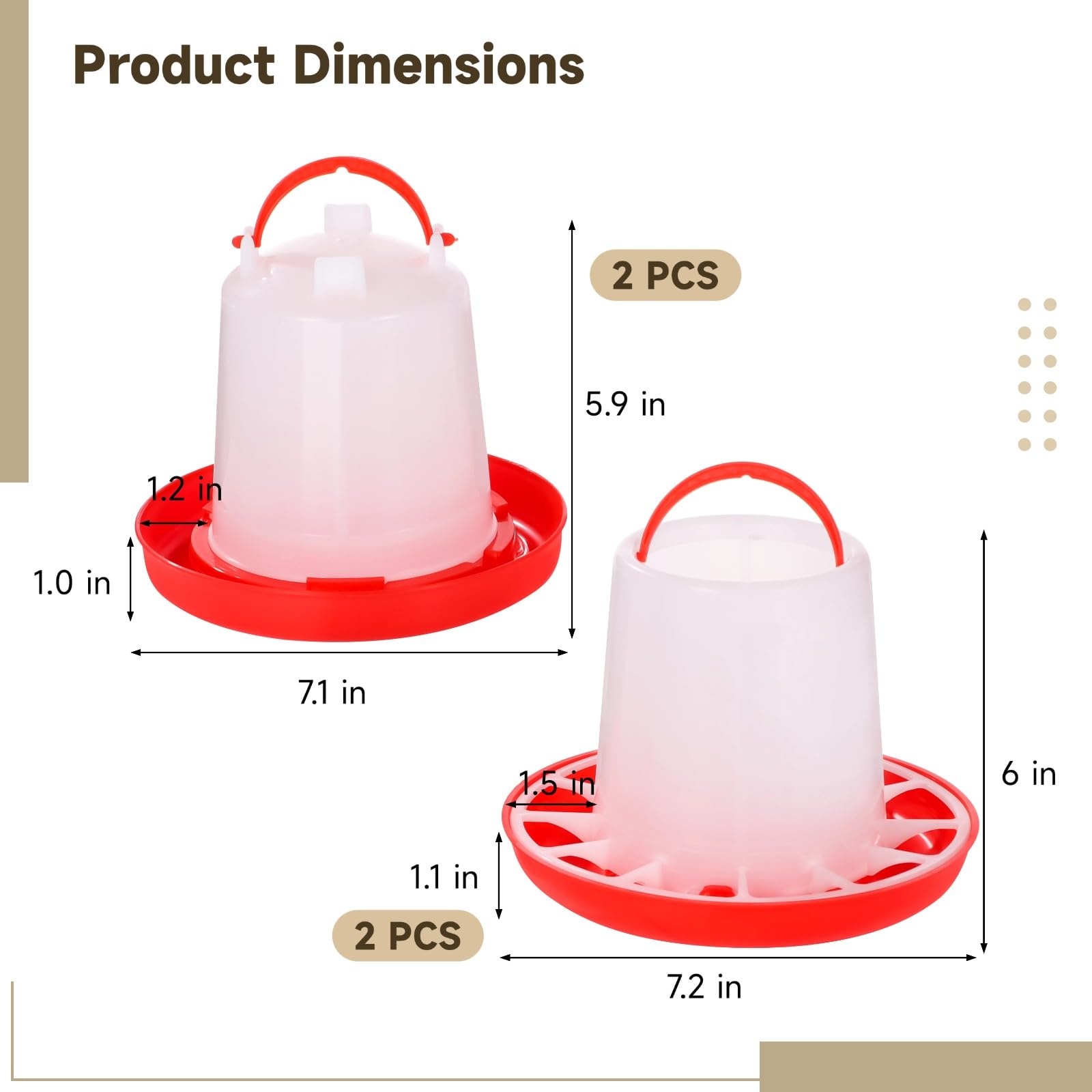 Chick Feeders & Waterers Set de 2 bebederos para aves de corral de 1,5 l y 2 comederos de 3,3 libras, recipientes de plástico colgantes para pollos, pavos, patos y más