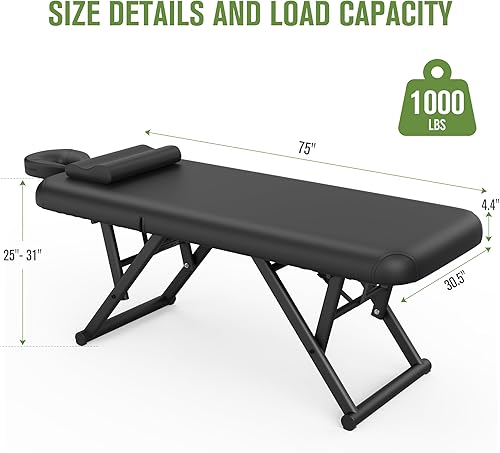 Miniatura 2 de pouseayar Mesa de masaje ajustable con almohada facial y reposacabezas, resistente y sólida, silenciosa y fácil de ajustar para mesa de tratamiento,