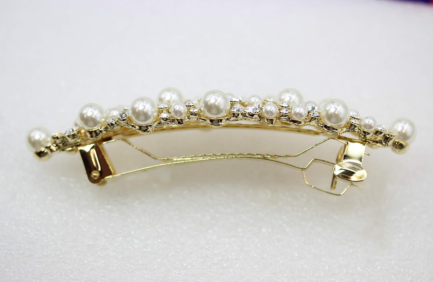 Faship Gorgeous Clear Rhinestone Crystal Pearl Floral Barrette