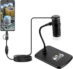 KKmoon Microscópio digital 3 em 1 Microscópio de ampliação 1000X HD 1080P para celular com tipo C + Android + computador 3 em 1 cabo
