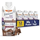 Ensure Max Protein Shake | Milk Chocolate with Caffeine | Ready to Drink | 30g Protein for Muscle Health | 1g Sugar, 4g Fiber | 11 fl oz, 12 Pack