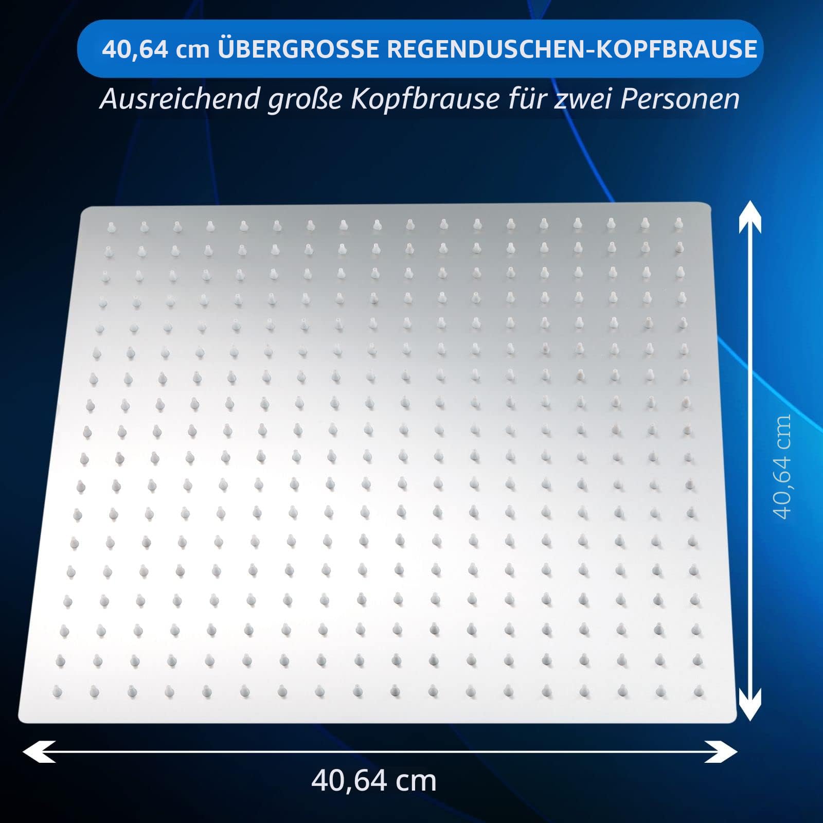 40.5cm Großer Regenbrause, Voolan Quadrat Hochdruck Duschkopf aus Edelstahl 304, komfortables Duscherlebnis auch bei niedrigem Wasserdruck, installierbar an der Wand oder Decke (16 Zoll, Chrom)