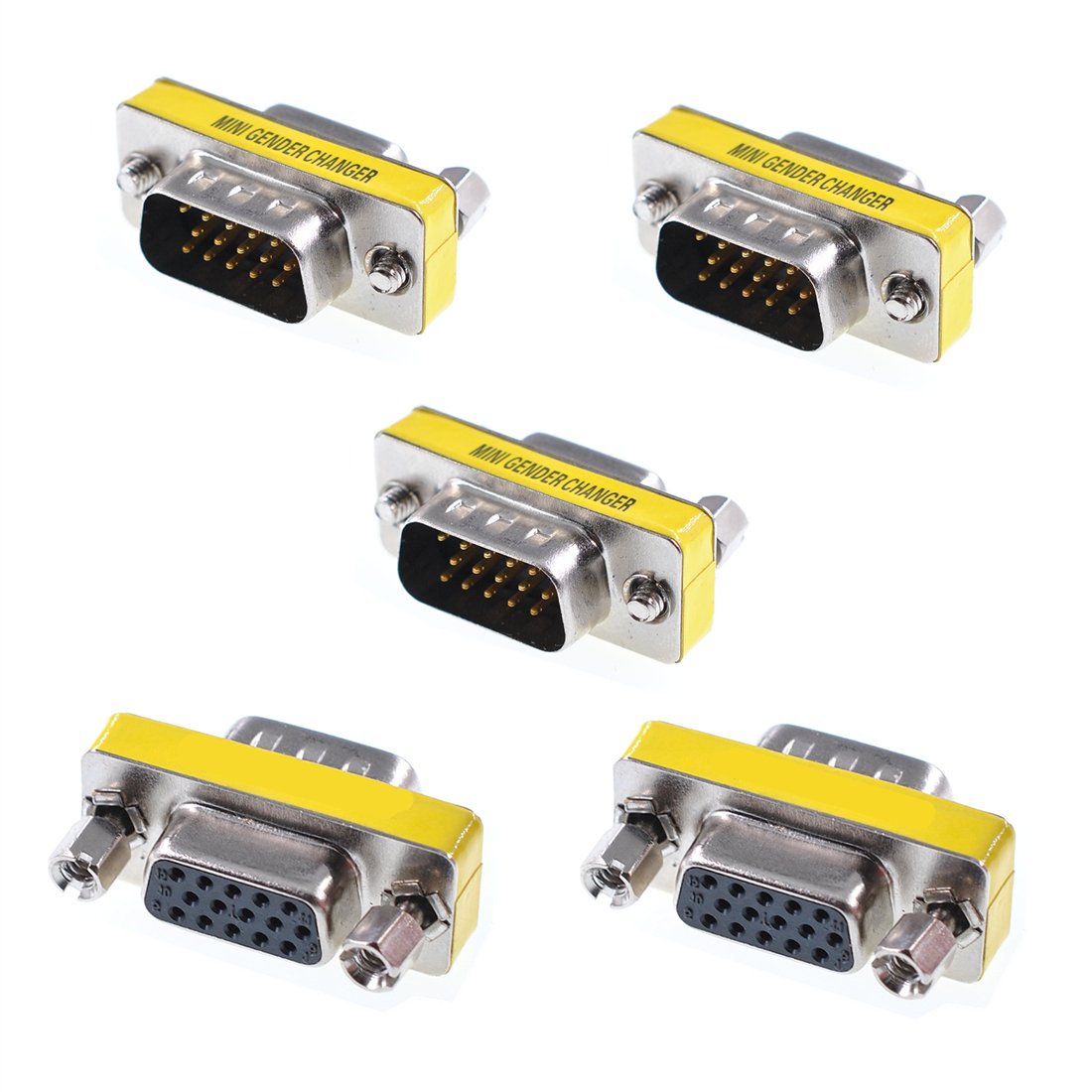 Oiyagai 5-Pack VGA Male to Female Adapter, DB15 HD15 Pin Extension Connector, Coupler for VGA Cable Lengthening, Monitor, Projector, PC