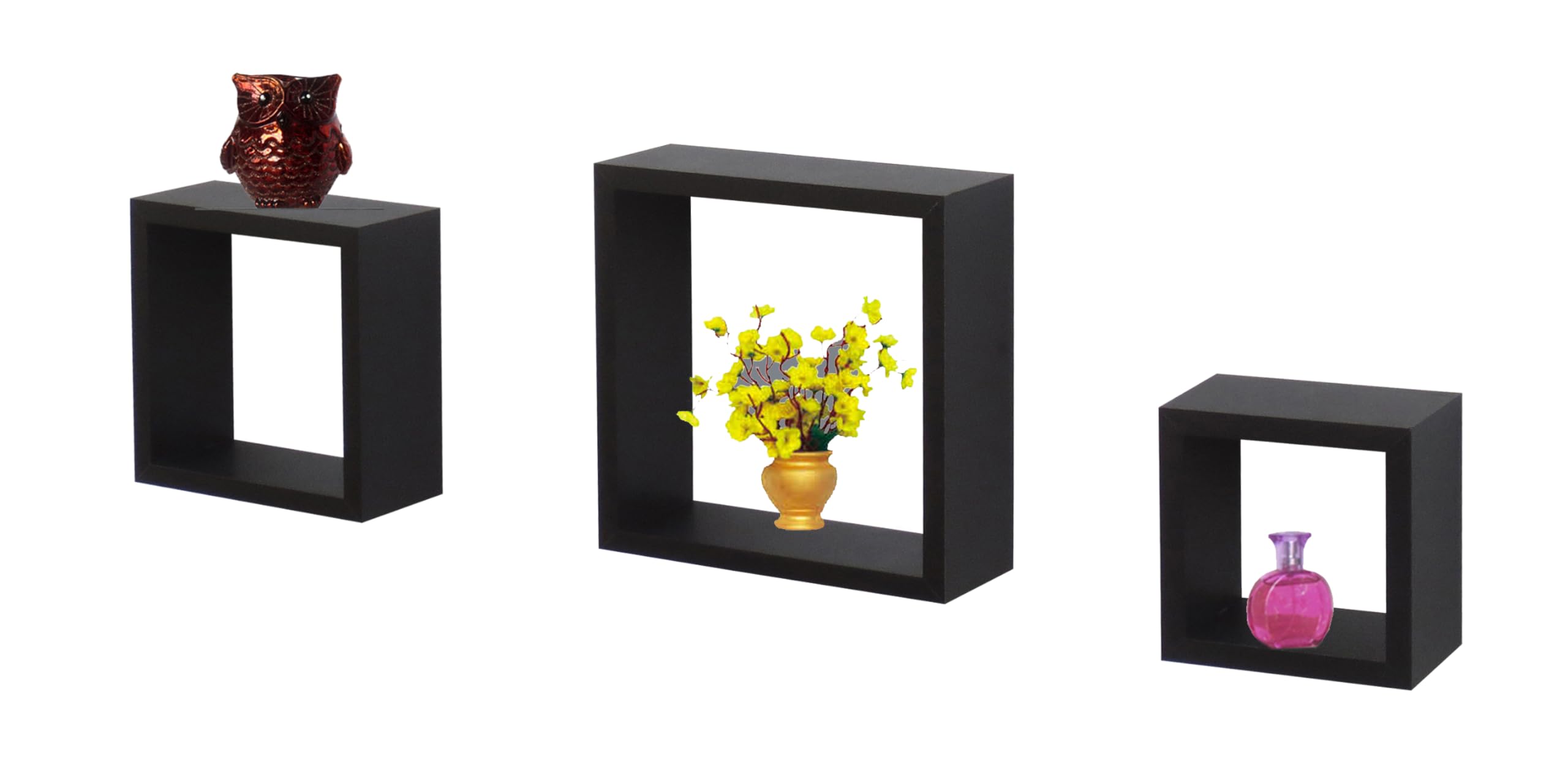 Feelings Wall Floating Shelves – Set of 3 Pieces | Wall Mounted Shelf For Bedroom, Living Room, Bathroom, Home Room Decor - (Black)