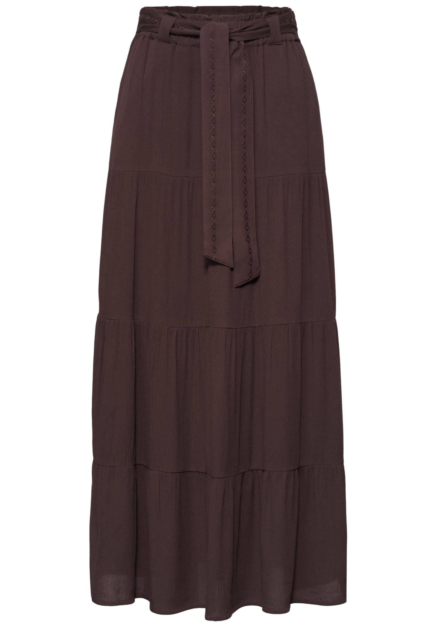 Street One Maxi-Rock mit Volants und Gürteldetail Espresso Brown 42
