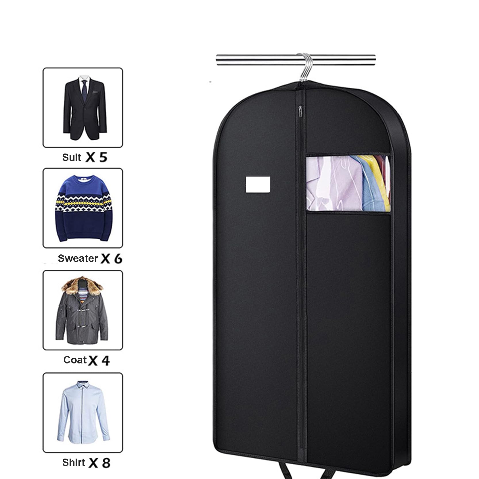 Fundas para Ropa Transpirables, Paquete de 5, Profundidad 3,9", Bolsas para Ropaolsas para Ropa para Colgar Ropa, Fundas para Ropa con Cremallera y Ventana Transparente,Dark Grey-60x10x110cm