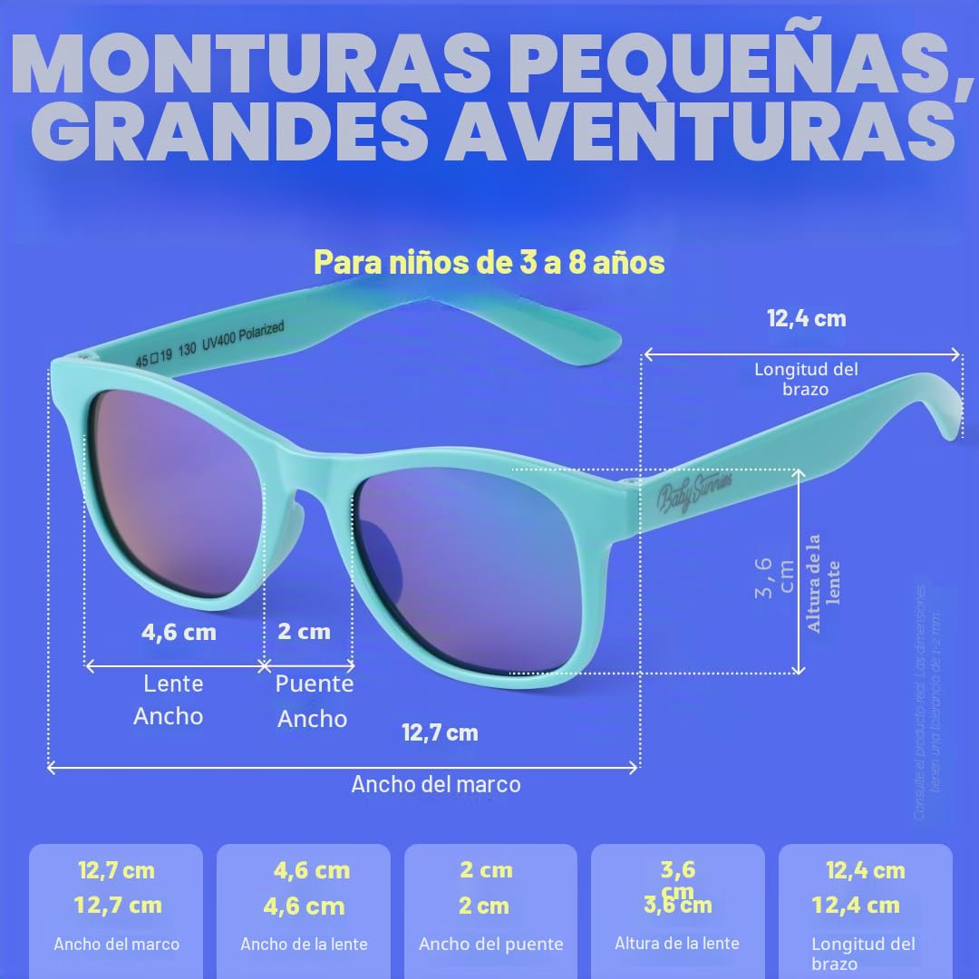 BABY SUNNIES Gafas de sol flexibles para niños de 3 a 8 años, con protección UV al 100% y diseño irrompible