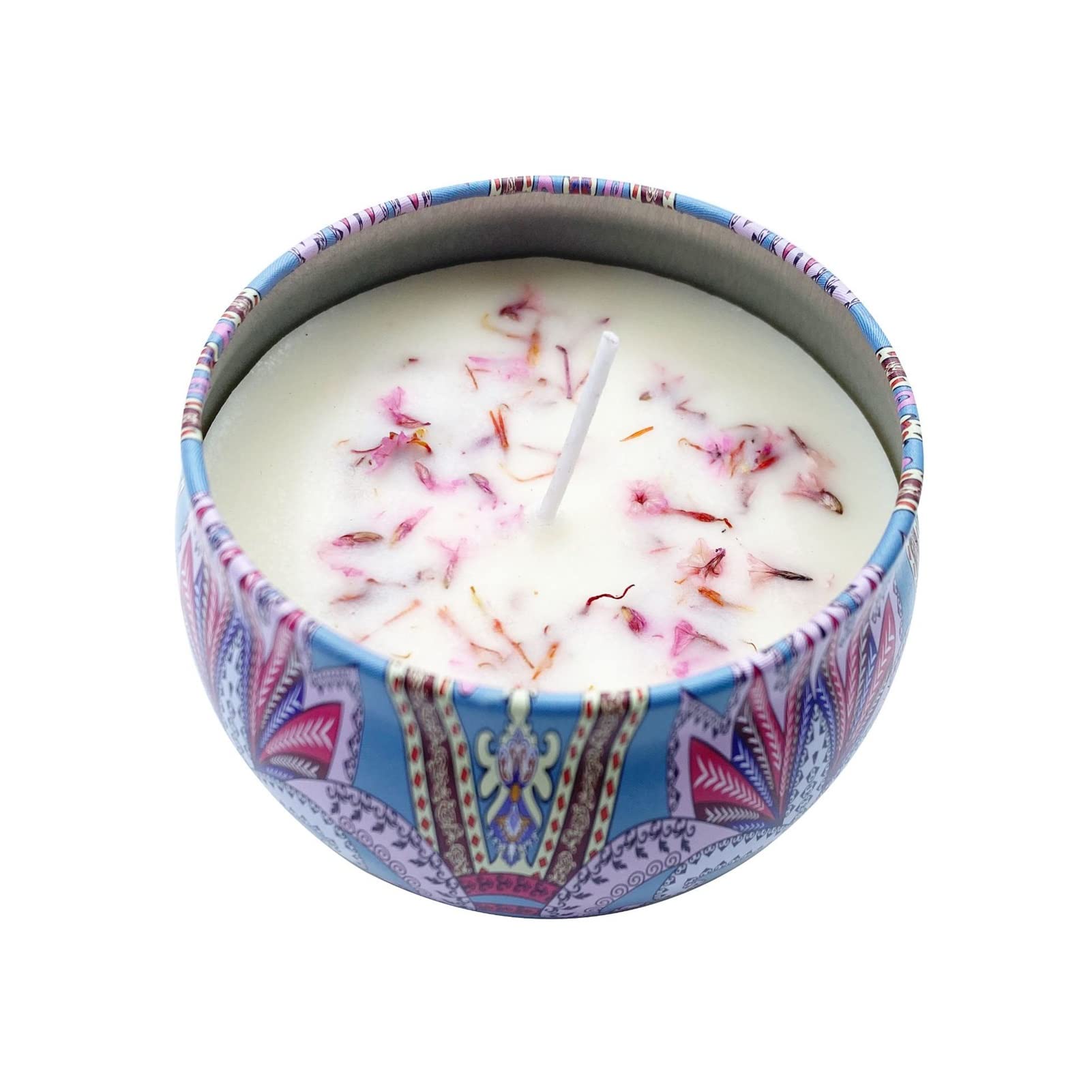 Candela Profumata, Candela Profumata Alla Cera Vegetale con Scatola di Ferro e Fiori Secchi, Deodorante Aromatico a Lunga Durata per Camera da Letto, Bagno, Ufficio, Donne, Regalo di San