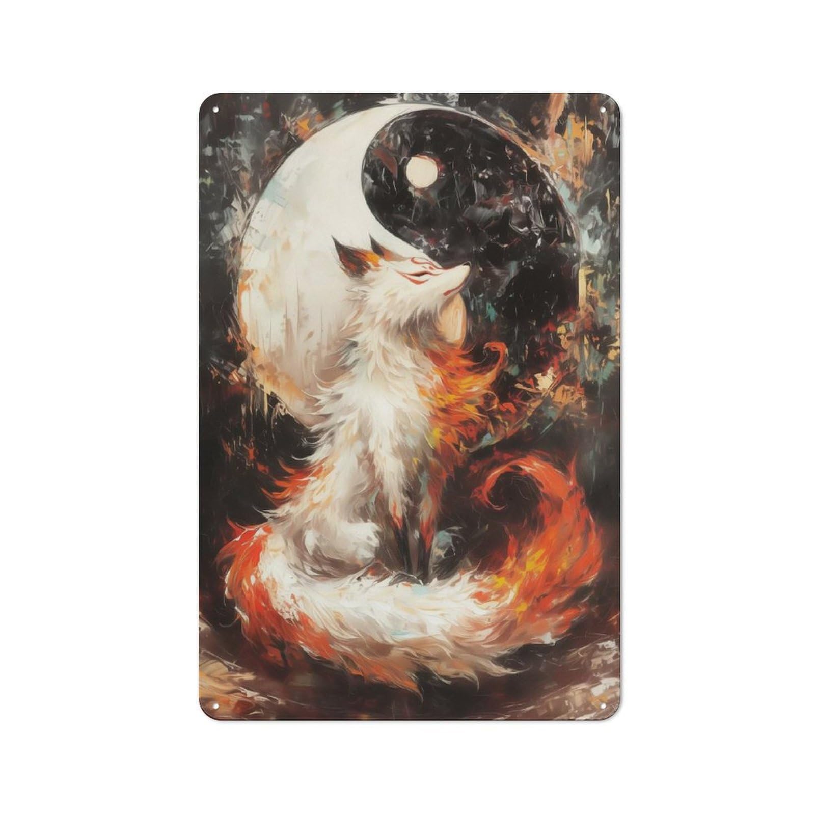 Junmoney Style-21 Kitsune And Yin Yang Retro Tin Sign 30X20cm For Café Or Restaurant, Housewarming Wall Decor For People Furnishing Café And Restaurant
