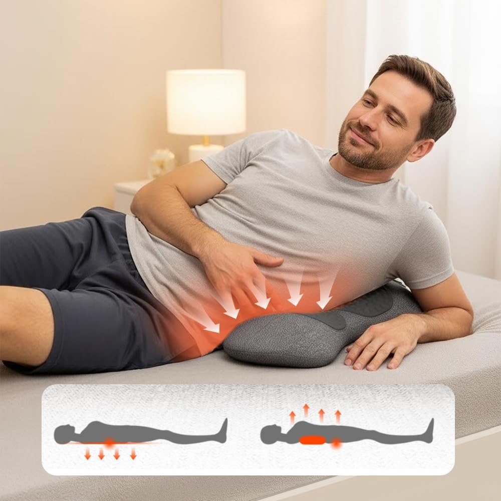 3-in-1 Electric Back Massager with Vibration & Traction: Smooth Spine Triple Fusion Back Massager Pillow - Stress Relief for Home, Office, and Travel (Light Gray)