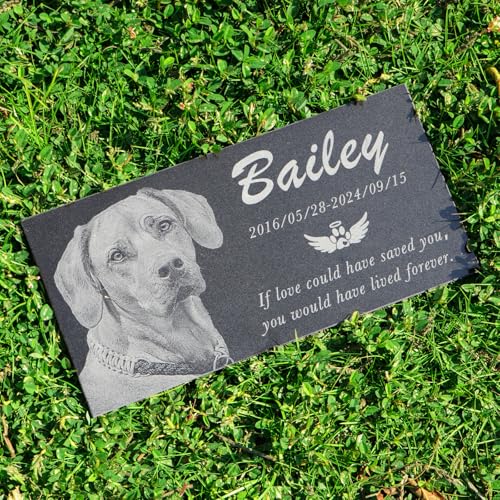 WANGYOU Personalized Black Granite pet Memorial Stone Garden Plaque Engraved with Photo for Dogs Customized Headstone for Cemetery Decoration Memorial Gifts for Loss of Dog Cats and Family Pets