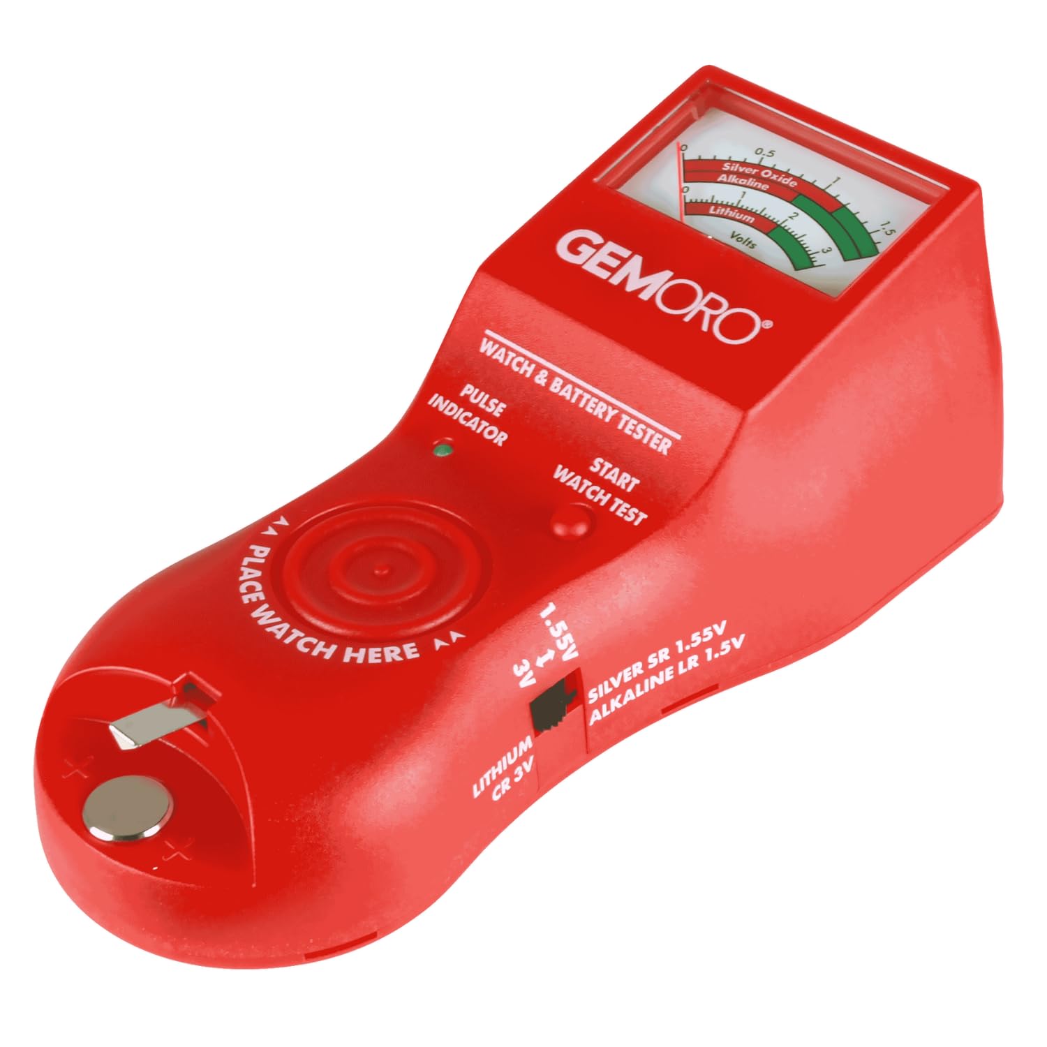 Watch & Battery Tester Analyzer by GEMORO | Professional Quartz Movement Diagnosis Without Opening Case | Tests Silver Oxide, Alkaline, Lithium Batteries