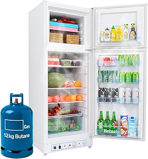 Smad 9.3 Cu.Ft RV Propane Refrigerator Off Grid, 110V/LPG Propane Refrigerator with Freezer, Large Capacity Gas Fridge for Camper, Cabin, Home, White