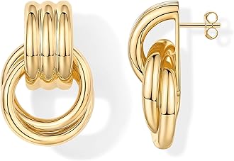 PAVOI 14K Gold Plated Chunky Geo Door Knockers Earrings for Women -Vintage Bold Dangle Earrings Statement Jewelry