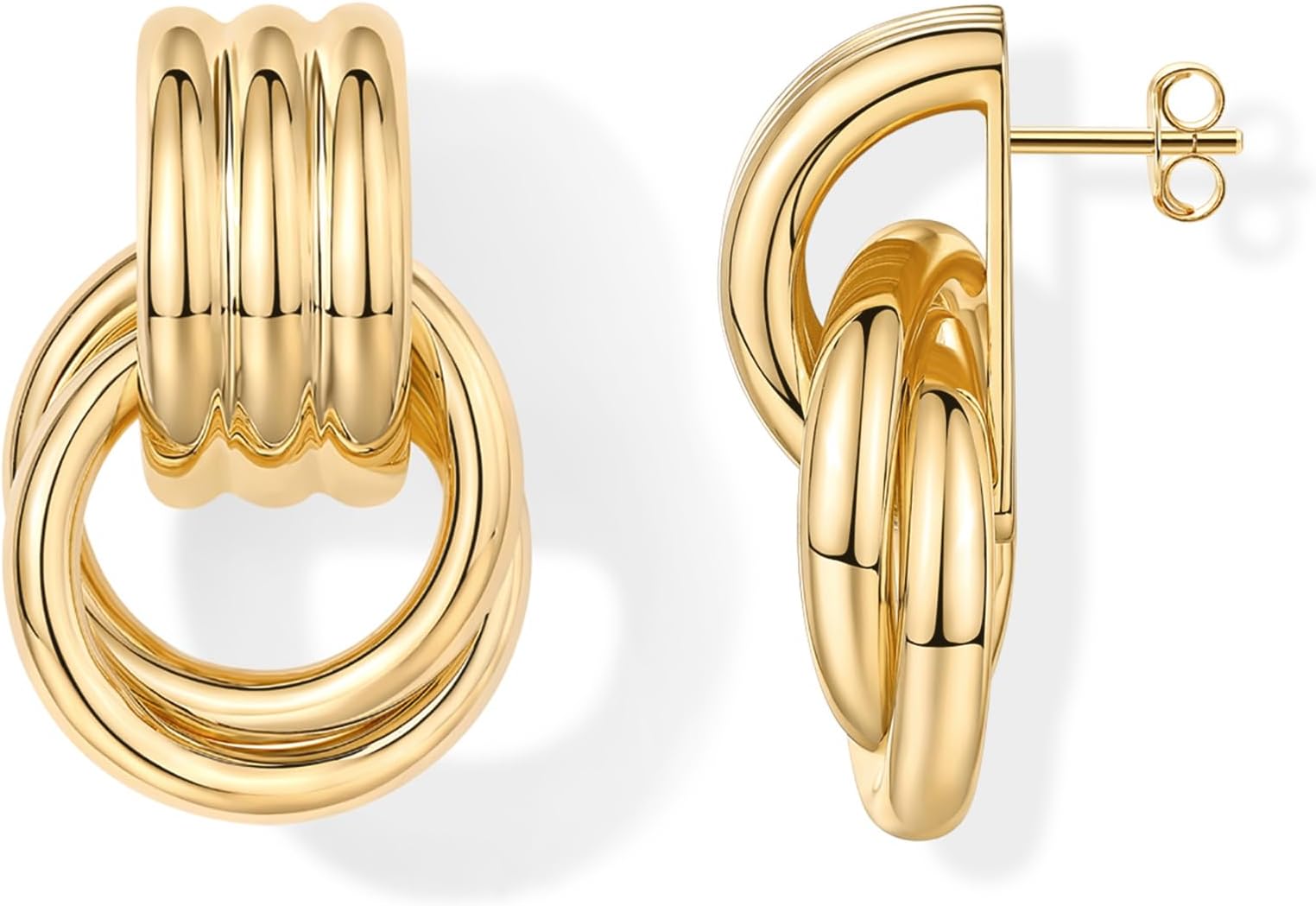14K Gold Plated Chunky Geo Door Knockers Earrings for Women -Vintage Bold Dangle Earrings Statement Jewelry
