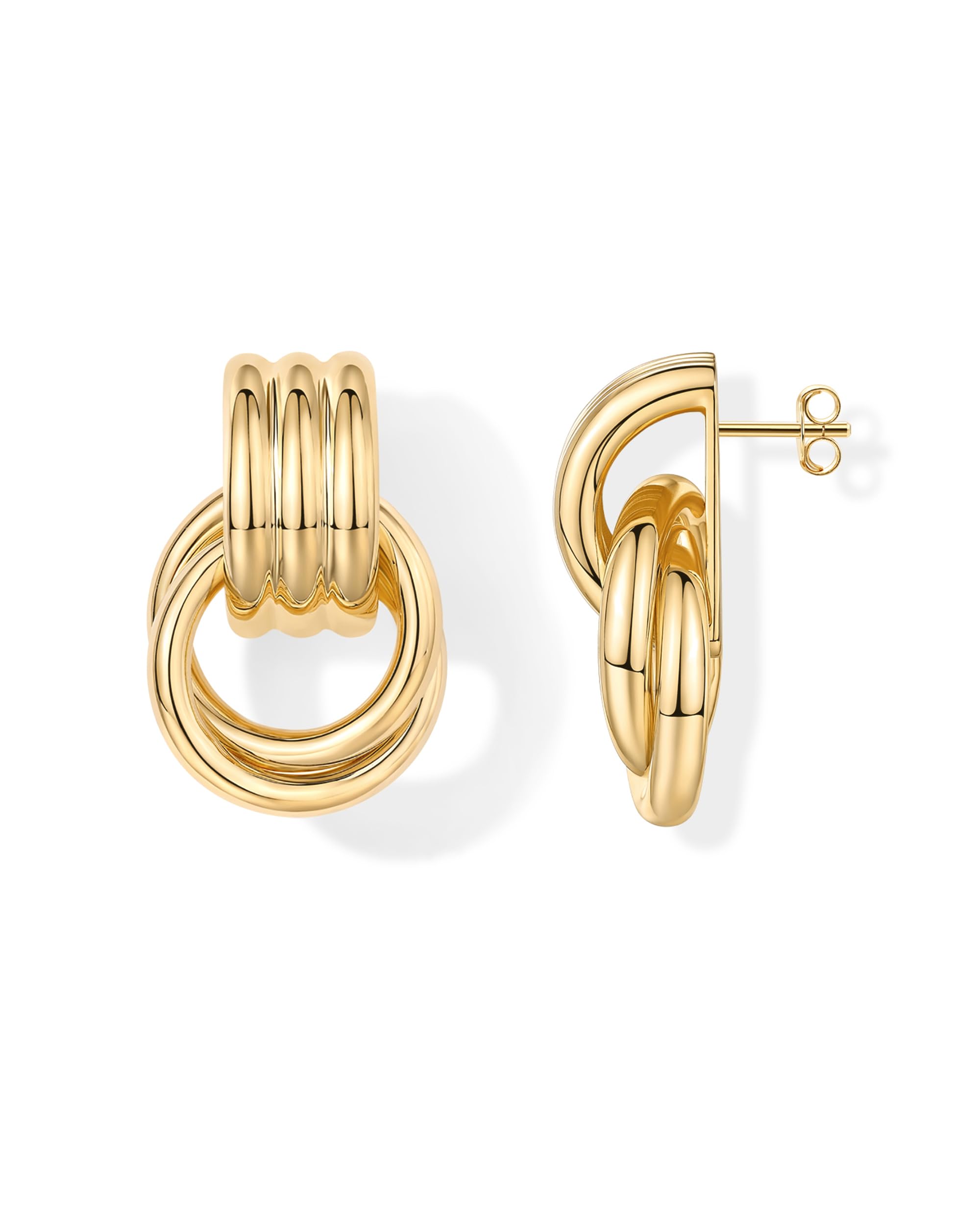 PAVOI 14K Gold Plated Chunky Dangle Door Knocker Earrings for Women | Trendy Geometric Drop Statement Earrings | Jewelry Gifts