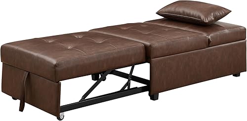Miniatura 10 de Powell Sofá cama convertible Marnie de piel sintética marrón con almohada a juego