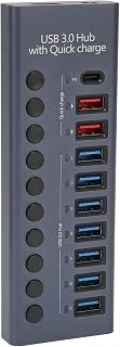 USB 3.0 Docking Station, 5Gbps Transmission US Plug 100‑240V 10 Ports USB 3.0 Splitter Aluminium Alloy for Laptop