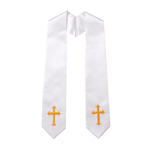 Adulto Unissex Estola Clerical Adulta Com Cruz Bordada, De Casamento, Para Coro Igreja (Branca, 60 Polegadas)