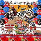 Heidaman Dirt Bike Party Decorations，Dirt Bike Birthday Decorations For Boys，Motorcycle Birthday Decorations,Set Included Banner Backdrop Tablecloth Balloon Cake Toppers Cupcake Toppers 7 'Plate 9'