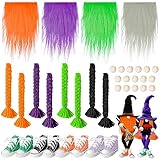 R HORSE 37Pcs Halloween Gnome Beards Shoes for Crafting, Handmade Gnome Braids Unfinished Wood Bead with Mini Sneaker Shoes Pre-Cut Faux Fur Craft for DIY Halloween Gnome Decor