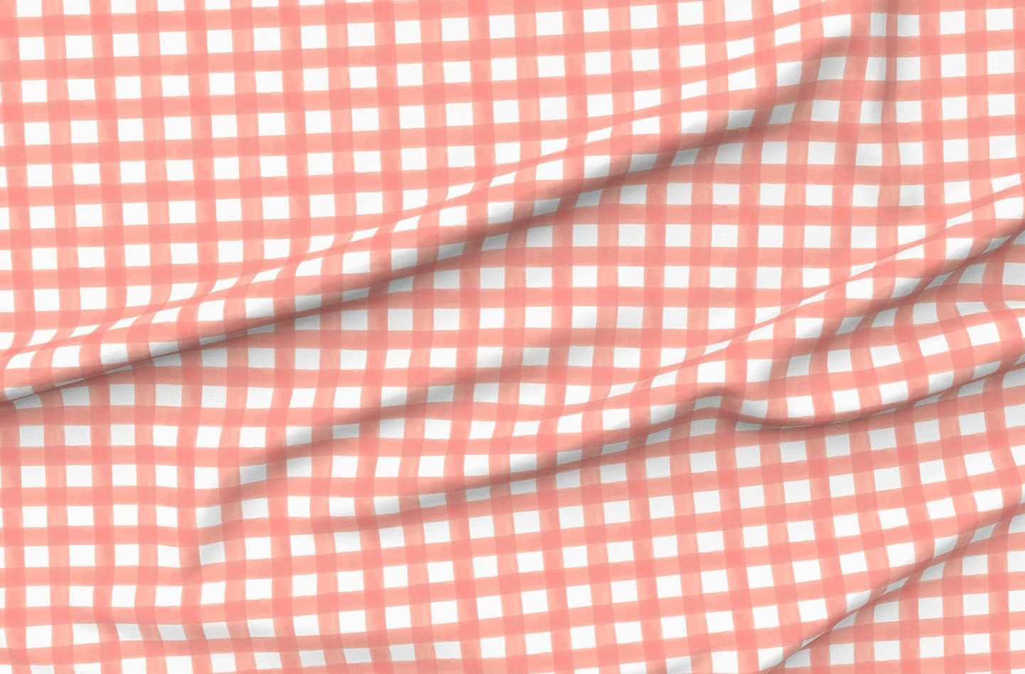 Spoonflower Fabric - Watercolor Gingham Peach Checks Camp Pink Check Rustic Plaid Shabby Printed on Organic Cotton Sateen Fabric by The Yard - Sewing Quilting Apparel Home Decor