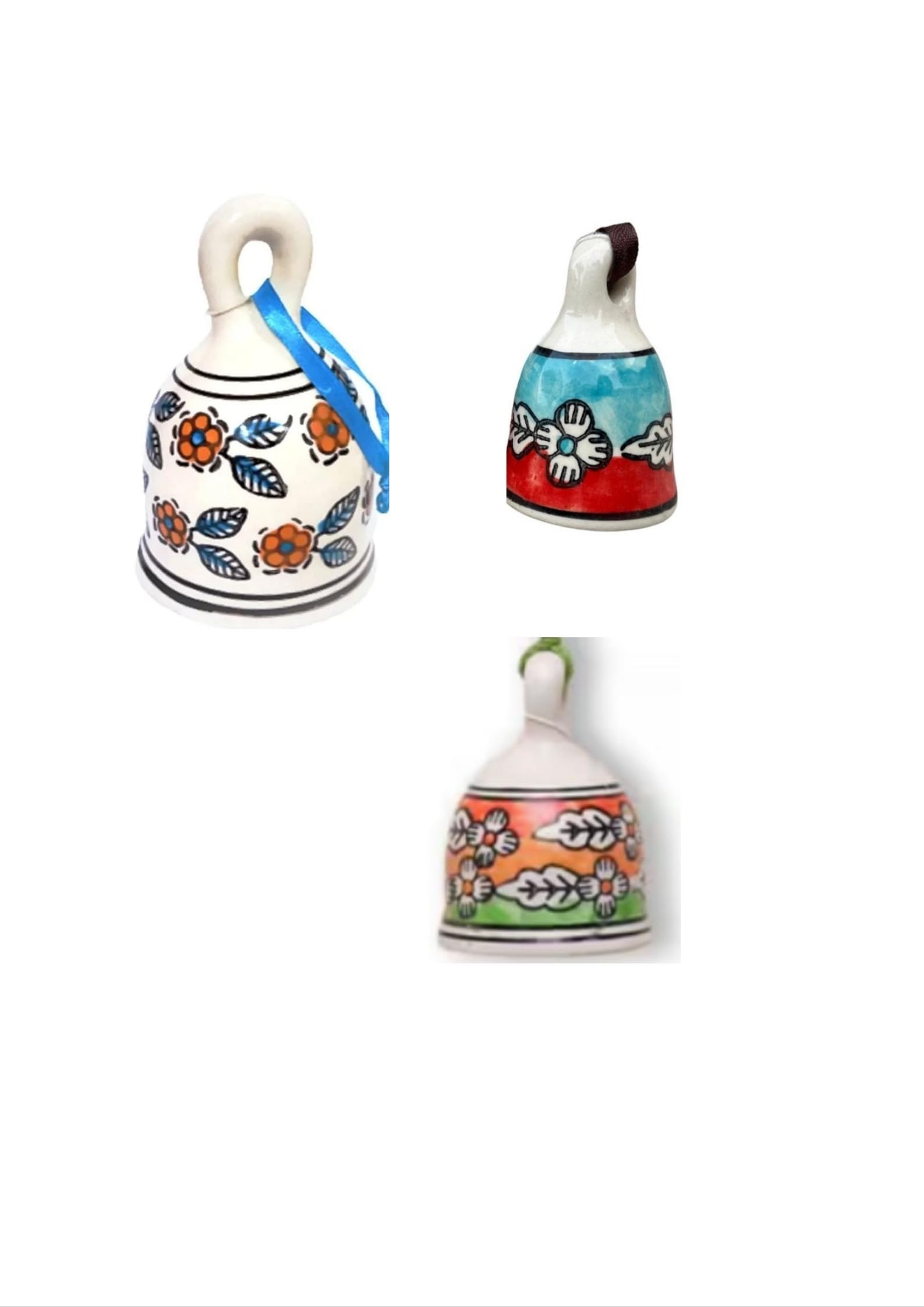 Shopping Shots Set of 3 Ceramic Bells 1 Small(3 inches), 1 Medium(4 inches) and 1 Large (5 inches) for mandir aarti pujan, Wall hangings, Wind chymes, Entry Gates, Home Decor, for puja-picture-33